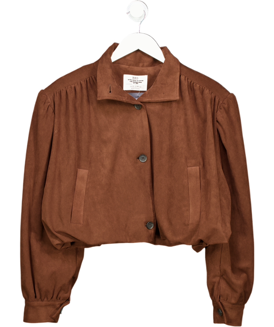 RED Chocolate Brown Bubble Hem Faux Suede Jacket UK S