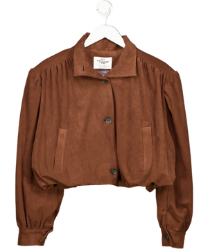 RED Chocolate Brown Bubble Hem Faux Suede Jacket UK S