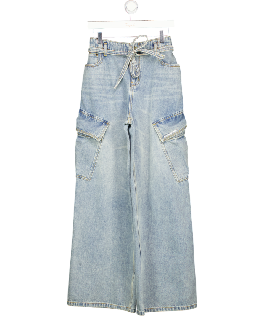 ANN ANDELMAN Blue High Waisted Extreme Wide-leg Belted Cargo Jeans UK S