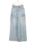 ANN ANDELMAN Blue High Waisted Extreme Wide-leg Belted Cargo Jeans UK S