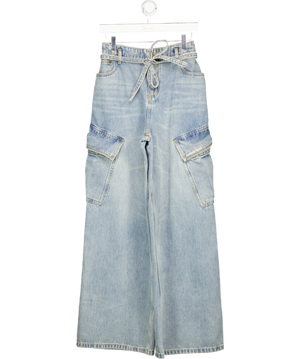 ANN ANDELMAN Blue High Waisted Extreme Wide-leg Belted Cargo Jeans UK S
