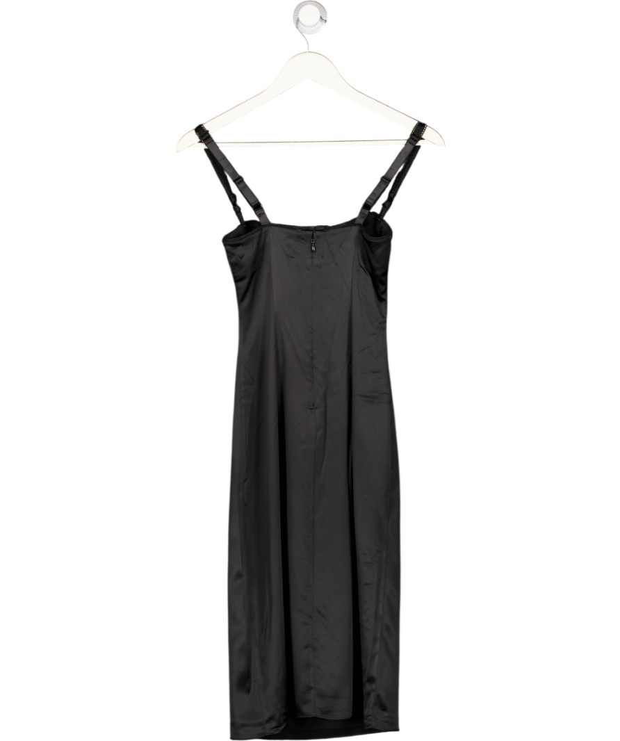 KHY BY KYLIE JENNER Black Silk Bustier Midi Dress UK XS