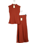 RIVER ISLAND 2-piece Brown Textured Grown On Neck Top & Skirt Set UK XS