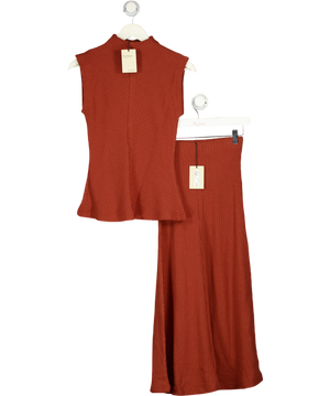 RIVER ISLAND 2-piece Brown Textured Grown On Neck Top & Skirt Set UK XS