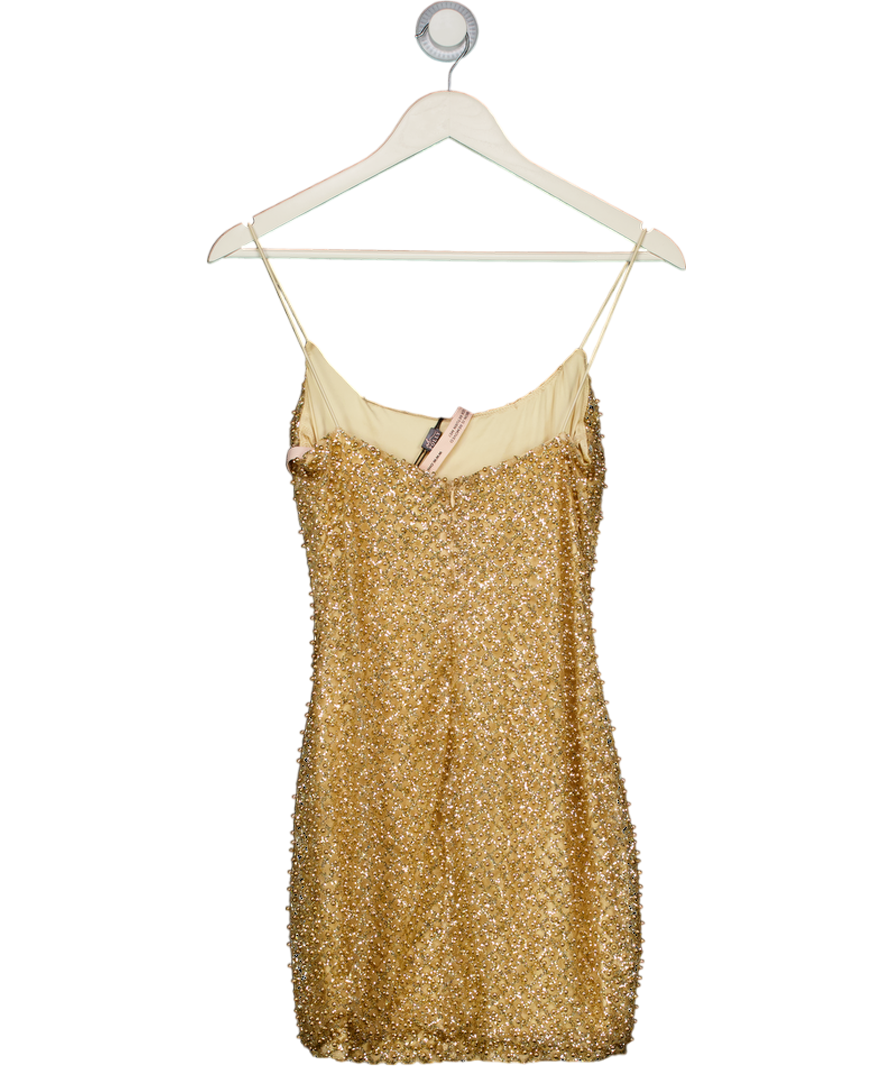 Oh Polly Metallic Drop A Glint Embellished Mini Dress In Gold UK 8