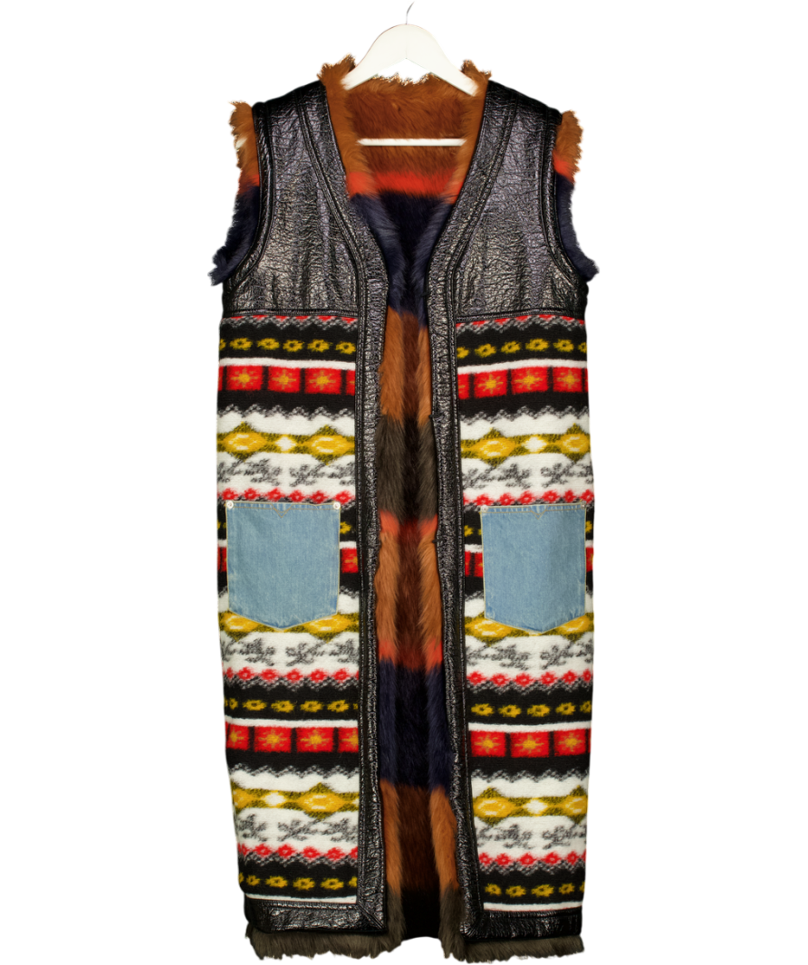 DIESEL Multicoloured Reversible Fux Fur / Aztec Knit Longline Gilet UK S