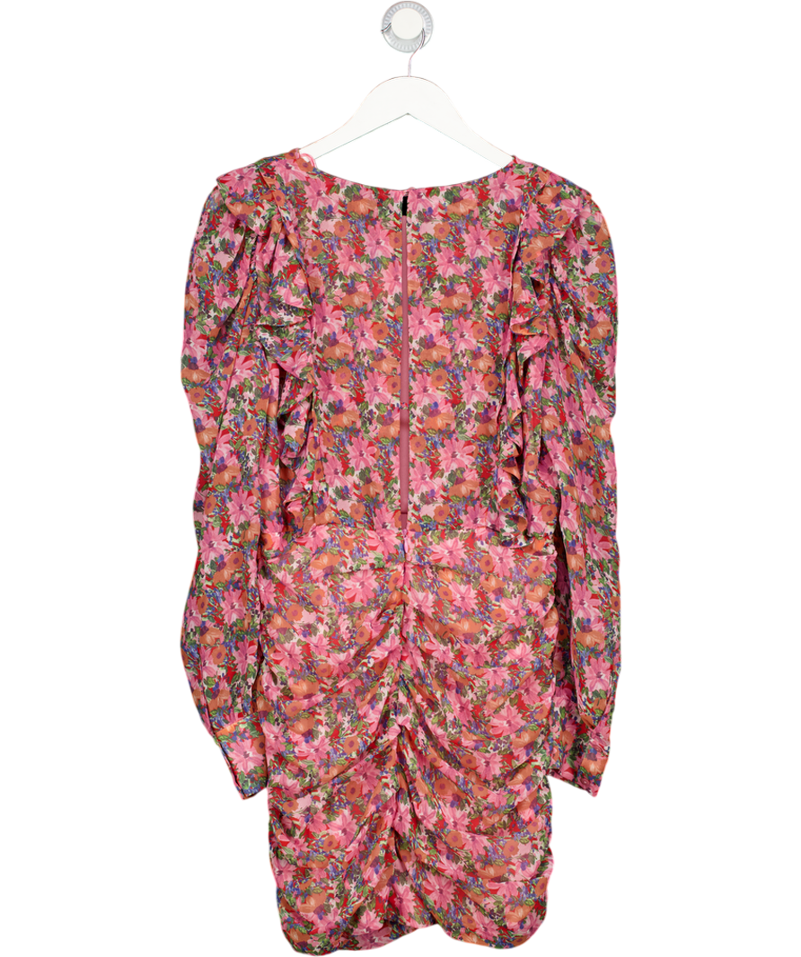 ZARA Pink Floral Ruched Long Sleeve Mini Dress UK M