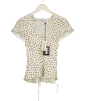 RIXO Layla Ivory / Black Dot Karia Lace Trim Top UK 12