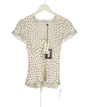 RIXO Layla Ivory / Black Dot Karia Lace Trim Top UK 12