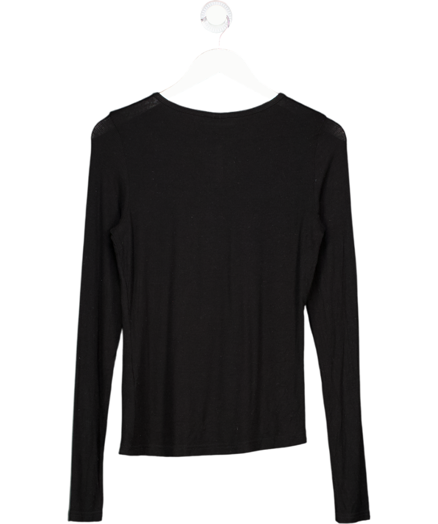 Weekday Black Slim Fit Button Front Long Sleeve Top UK L