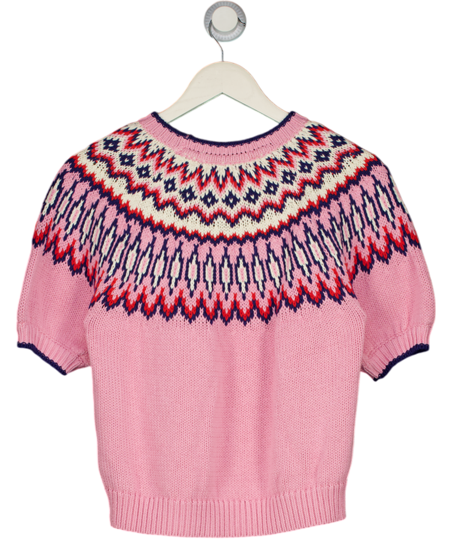 BODEN Cotton Knit Margot Puff Sleeve T-shirt - Almond Pink Fair Isle UK S