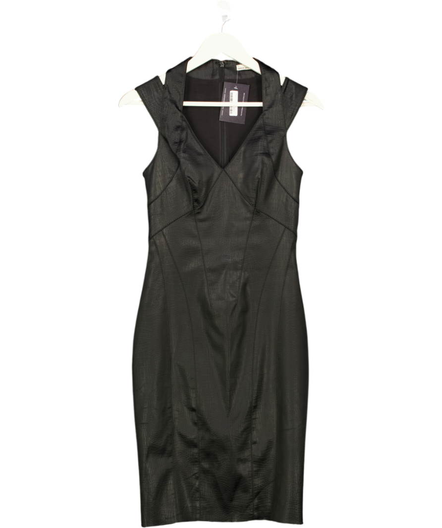 KAREN MILLEN Black Croc Print Faux Leather Print Pencil Midi Dress UK 10