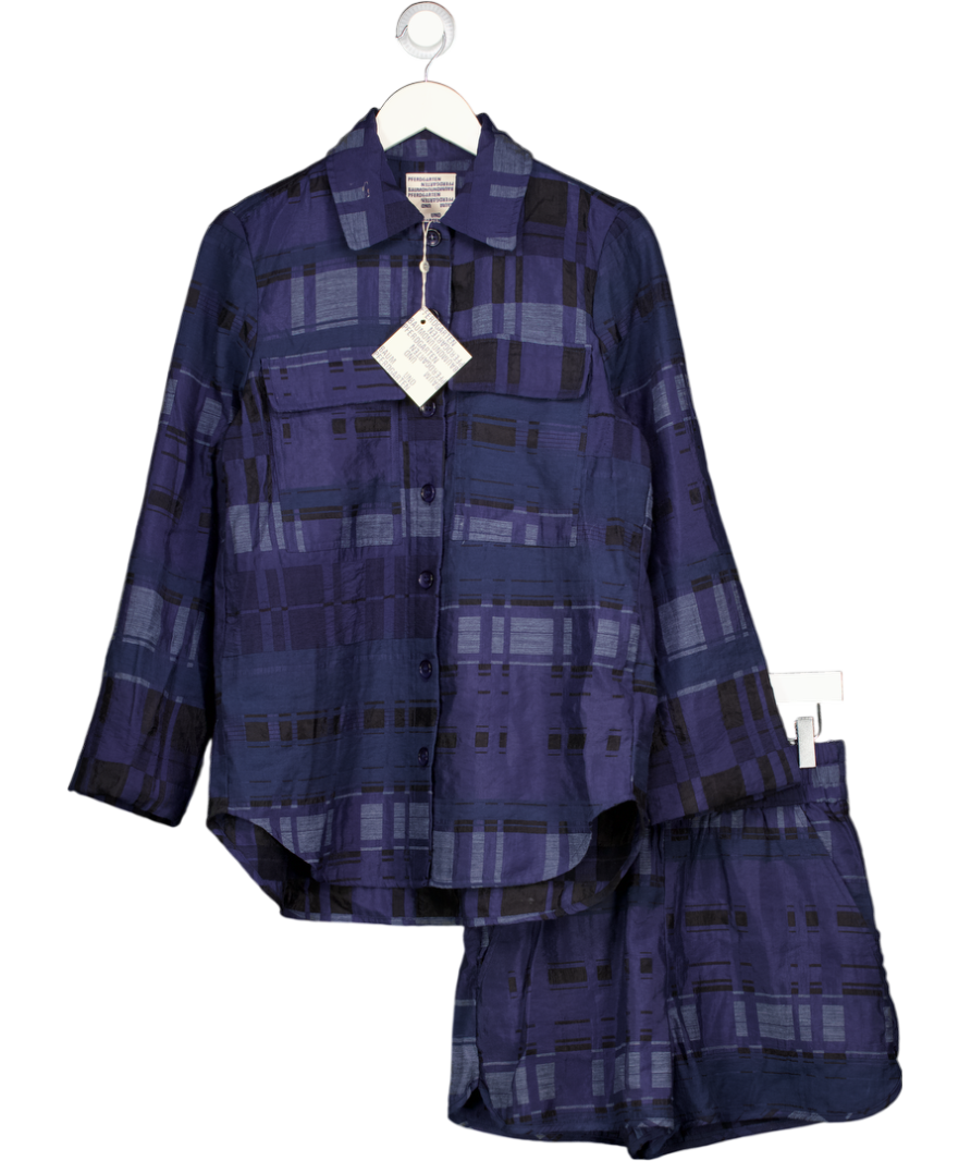 BAUM UND PFERDGARTEN 2-piece Navy Blue Check Shirt & Shorts Co-ord Set Eu34 UK 6