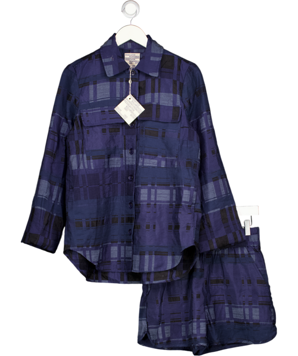 BAUM UND PFERDGARTEN 2-piece Navy Blue Check Shirt & Shorts Co-ord Set Eu34 UK 6