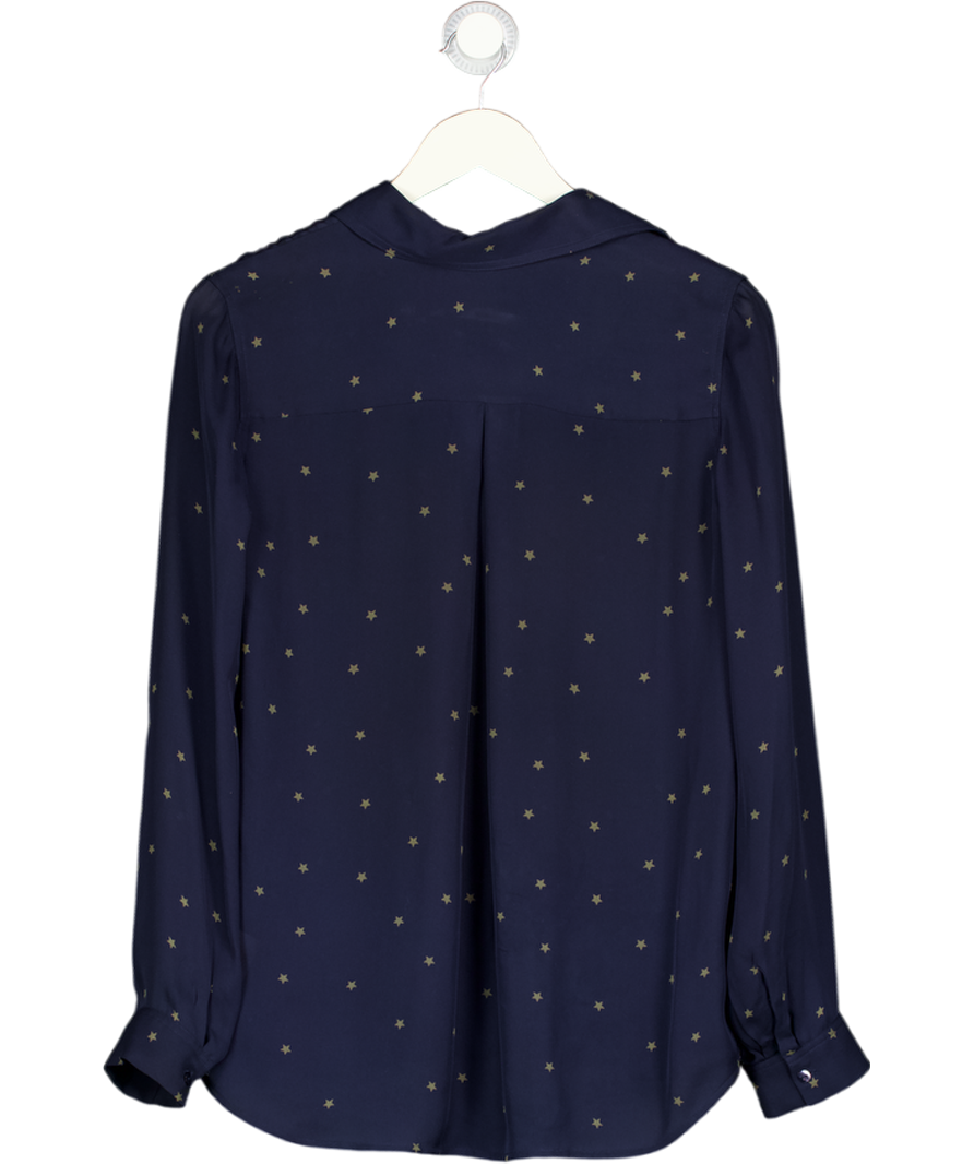 L'AGENCE Navy Blue 100% Silk Star Print Shirt UK XS