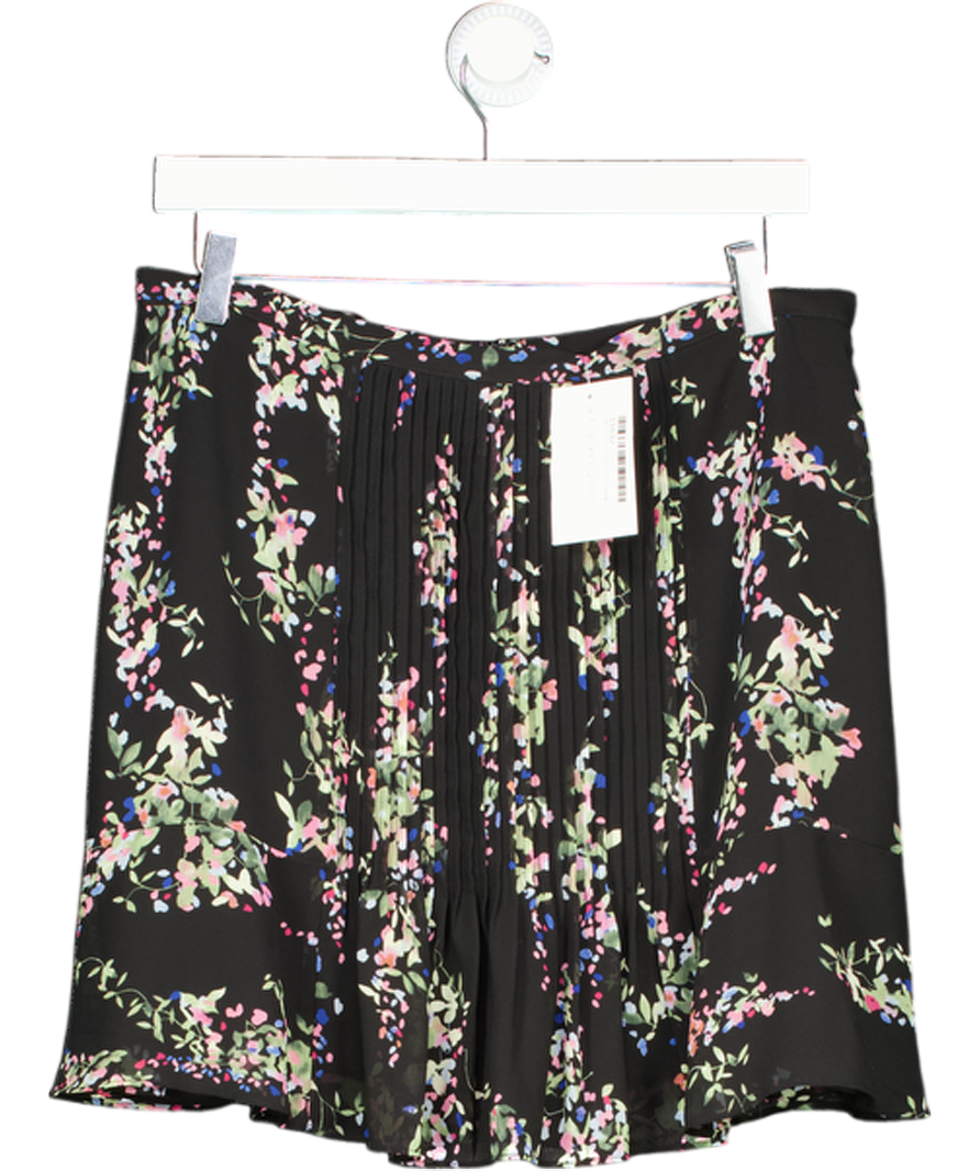 REISS Black Floral Pleated Chiffon Mini Skirt UK 12