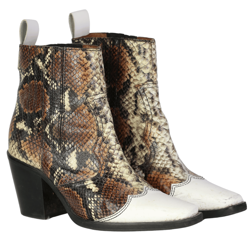 Ganni Brown Caramel Lovina 70 Leather Ankle Boots UK 4 EU 37 👠