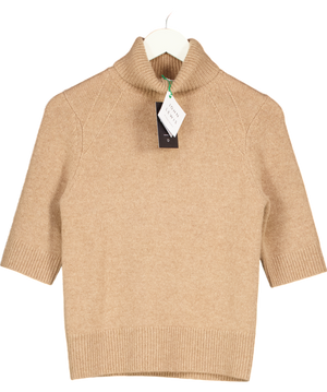 JOHN LEWIS Beige 100% Cashmere Short Sleeve Roll Neck Jumper UK 8