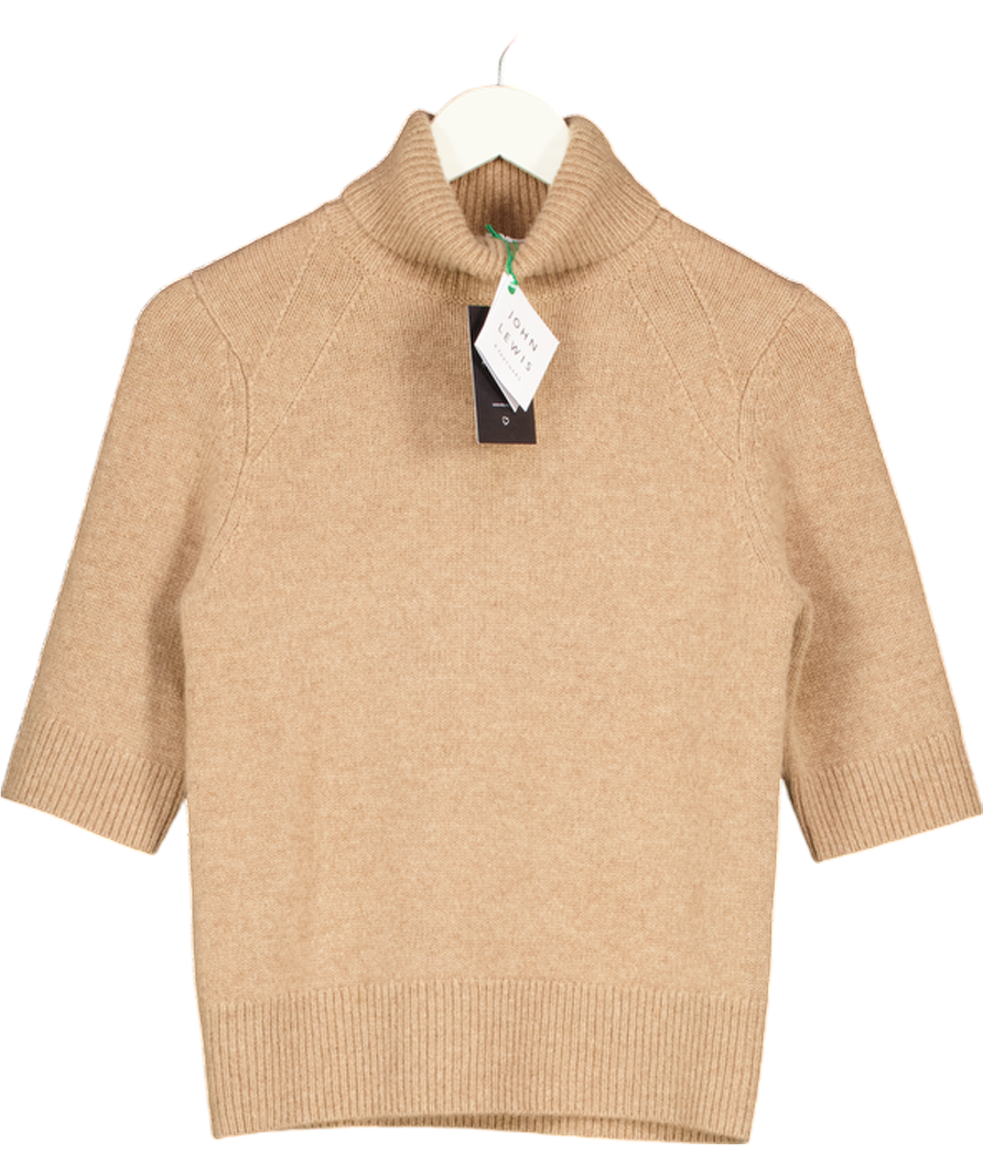 JOHN LEWIS Beige 100% Cashmere Short Sleeve Roll Neck Jumper UK 8