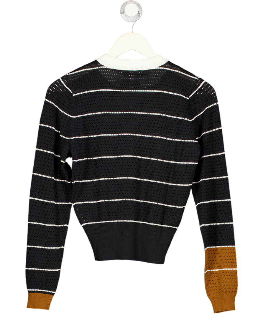 SELFWHO Navy Blue Tencel-cotton Blend Striped Knit Cardigan UK S