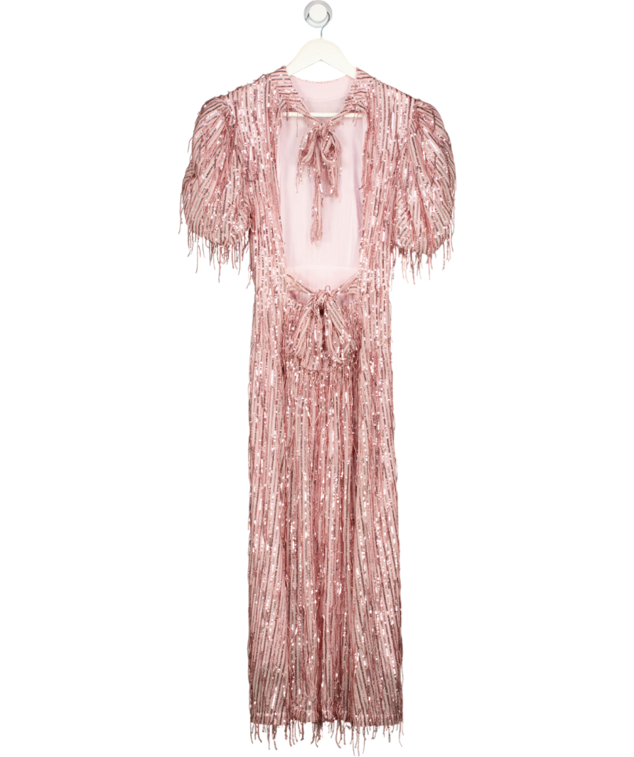 ROTATE BIRGER CHRISTENSEN Pink Sequined Balloon-sleeve Midi Dress UK 6