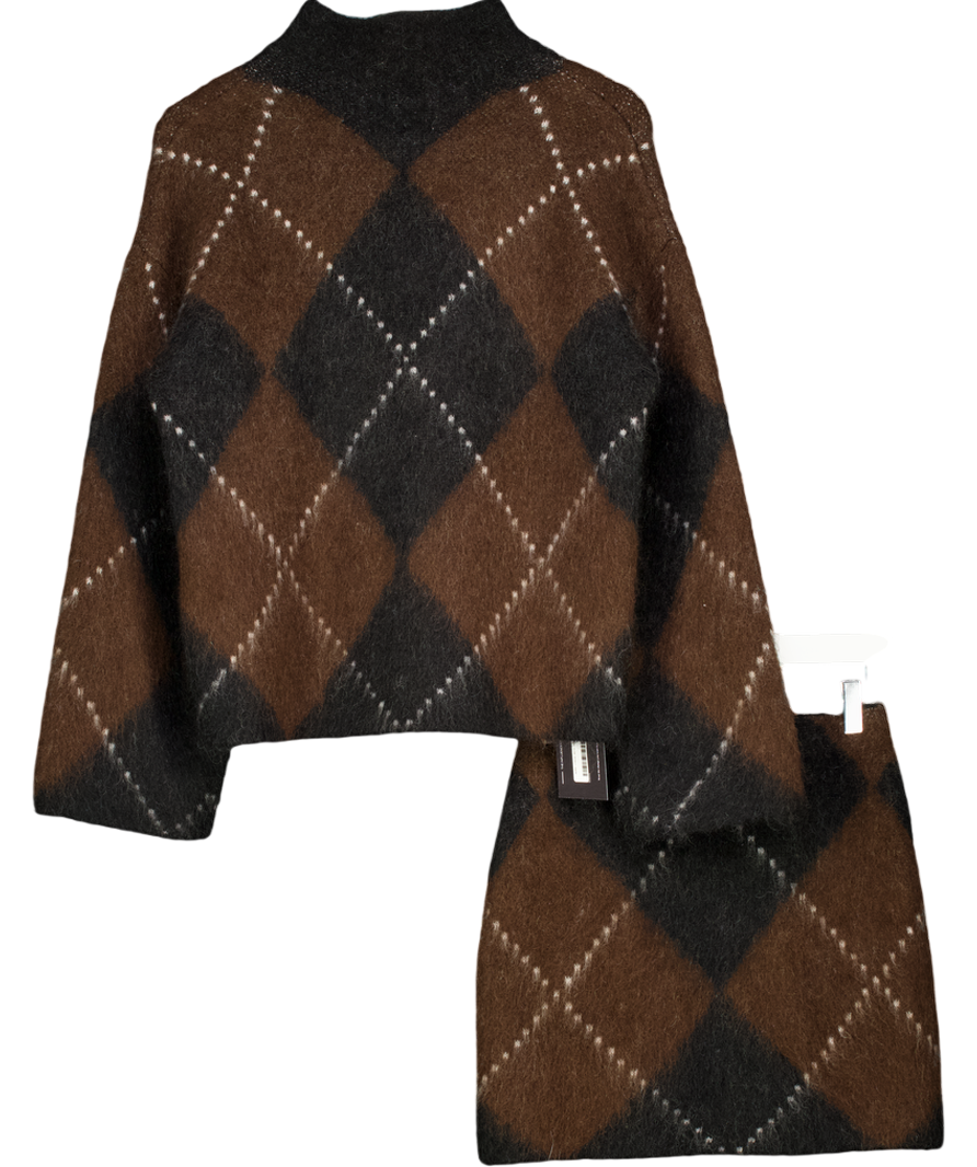 H&M EDITION Brown 2-piece Mohair-blend Turtleneck Jumper And Skirt Set UK XS