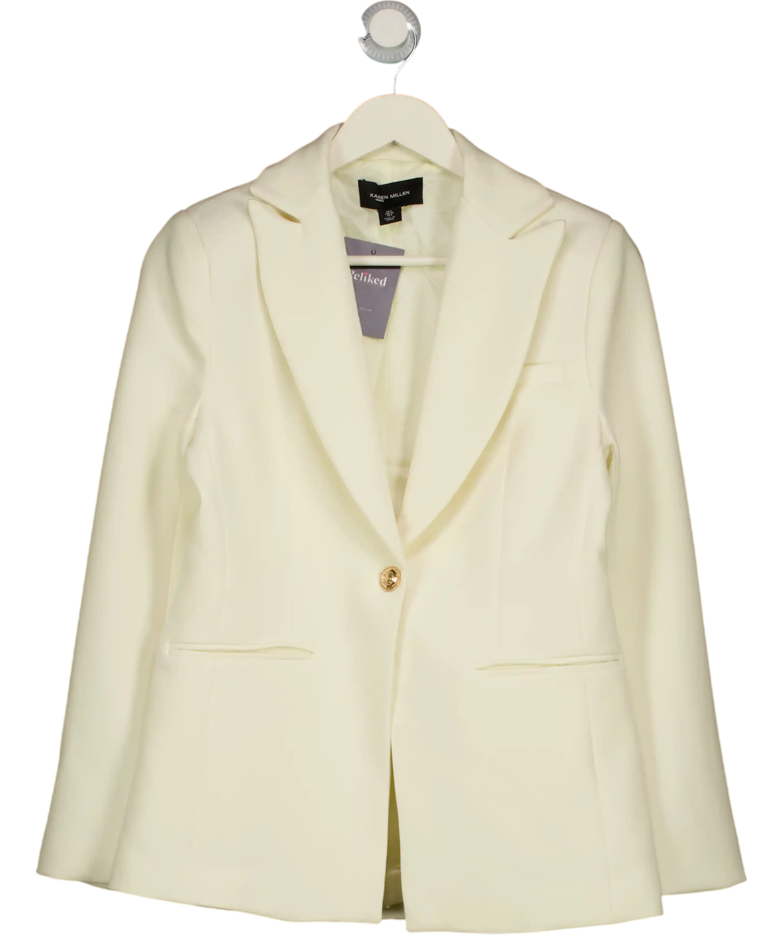 KAREN MILLEN Cream Single Gold Button Blazer UK 8