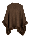 ZARA Chocolate Brown Faux Fur Knit Poncho Cape UK M