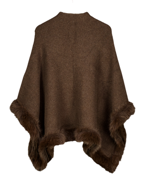 ZARA Chocolate Brown Faux Fur Knit Poncho Cape UK M