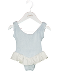 HUNZA G BABY Baby Blue Onepiece Swimsuit With Ruffle Waist 3-6 Years One Size