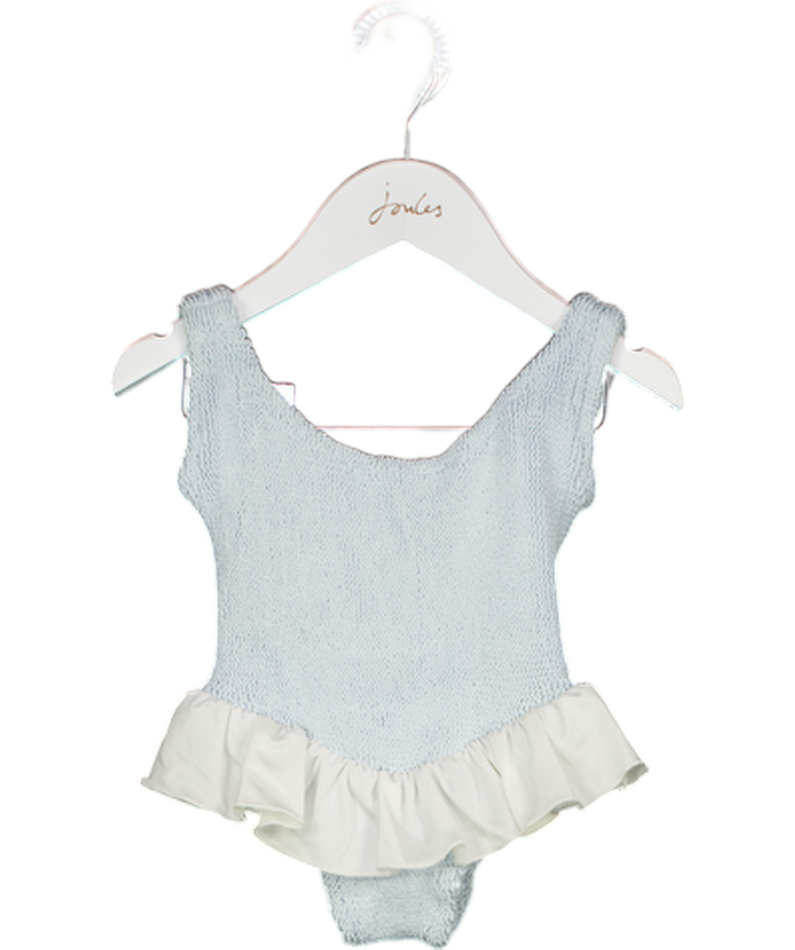 HUNZA G BABY Baby Blue Onepiece Swimsuit With Ruffle Waist 3-6 Years One Size