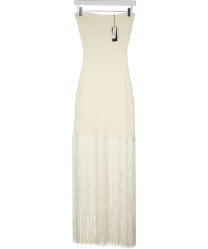 4th & Reckless Bandeau Fringed Hem Crochet Mini Dress In Cream UK 8