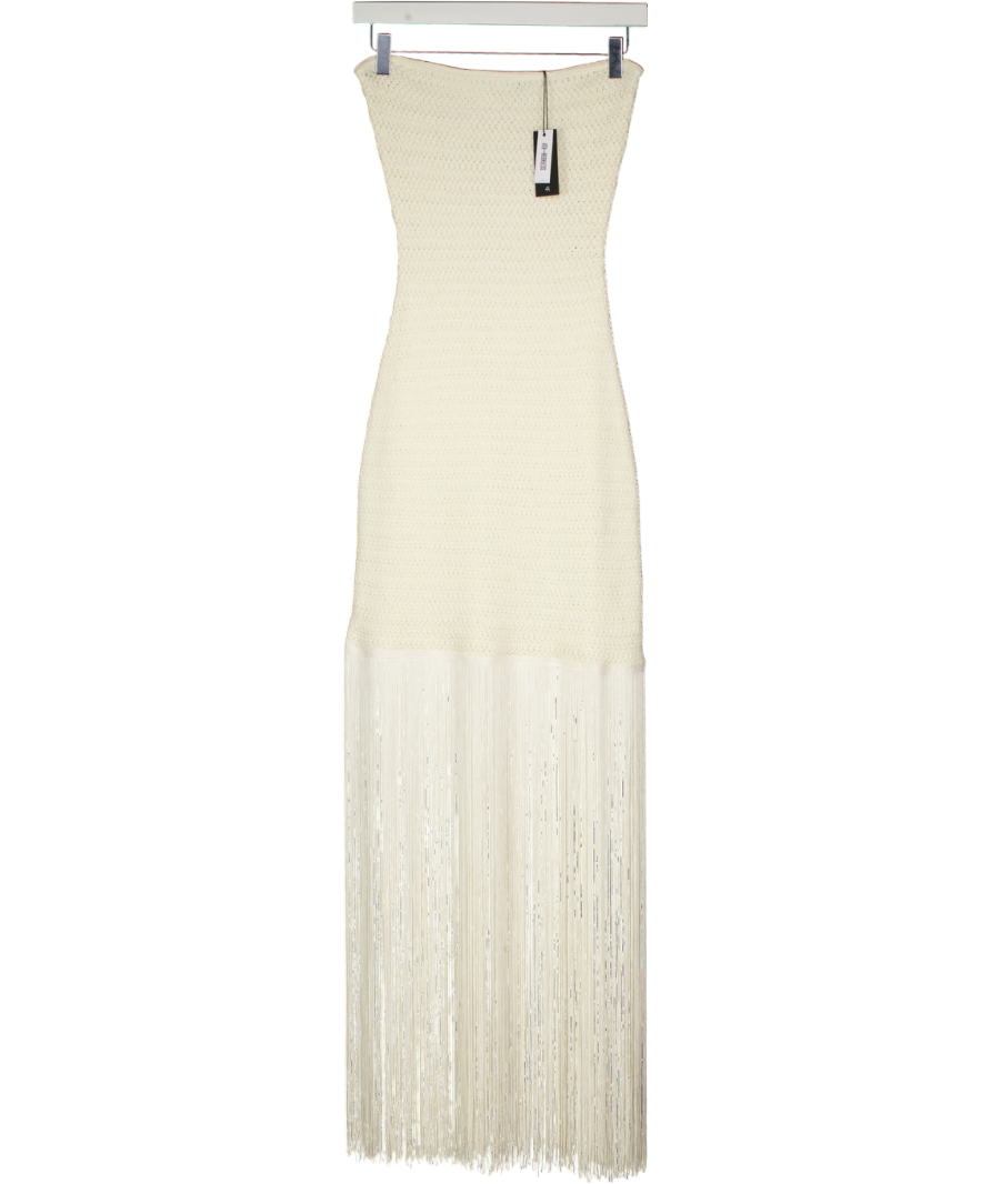 4th & Reckless Bandeau Fringed Hem Crochet Mini Dress In Cream UK 8