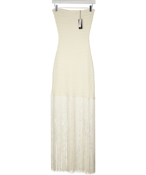 4th & Reckless Bandeau Fringed Hem Crochet Mini Dress In Cream UK 8