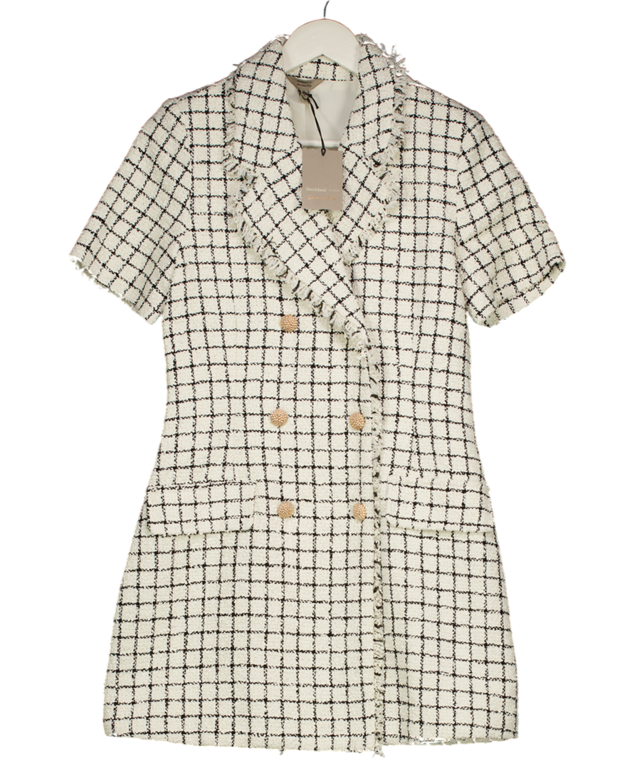 RIVER ISLAND Cream Boucle Short Sleeve Check Mini Dress UK 10