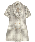 RIVER ISLAND Cream Boucle Short Sleeve Check Mini Dress UK 10