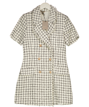 RIVER ISLAND Cream Boucle Short Sleeve Check Mini Dress UK 10