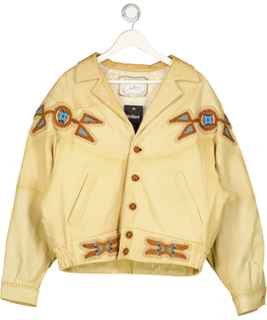 Burray Olson Design Yellow Woven Bead Detail Leather Jacket UK XL