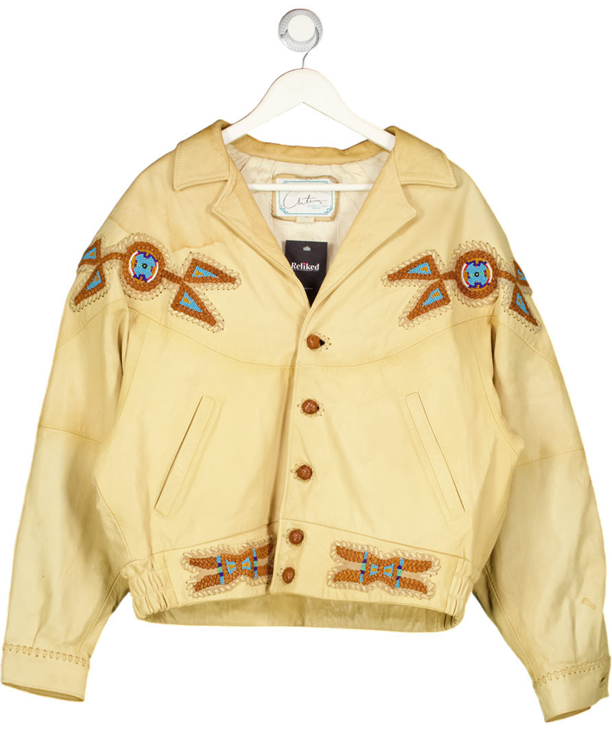 Burray Olson Design Yellow Woven Bead Detail Leather Jacket UK XL
