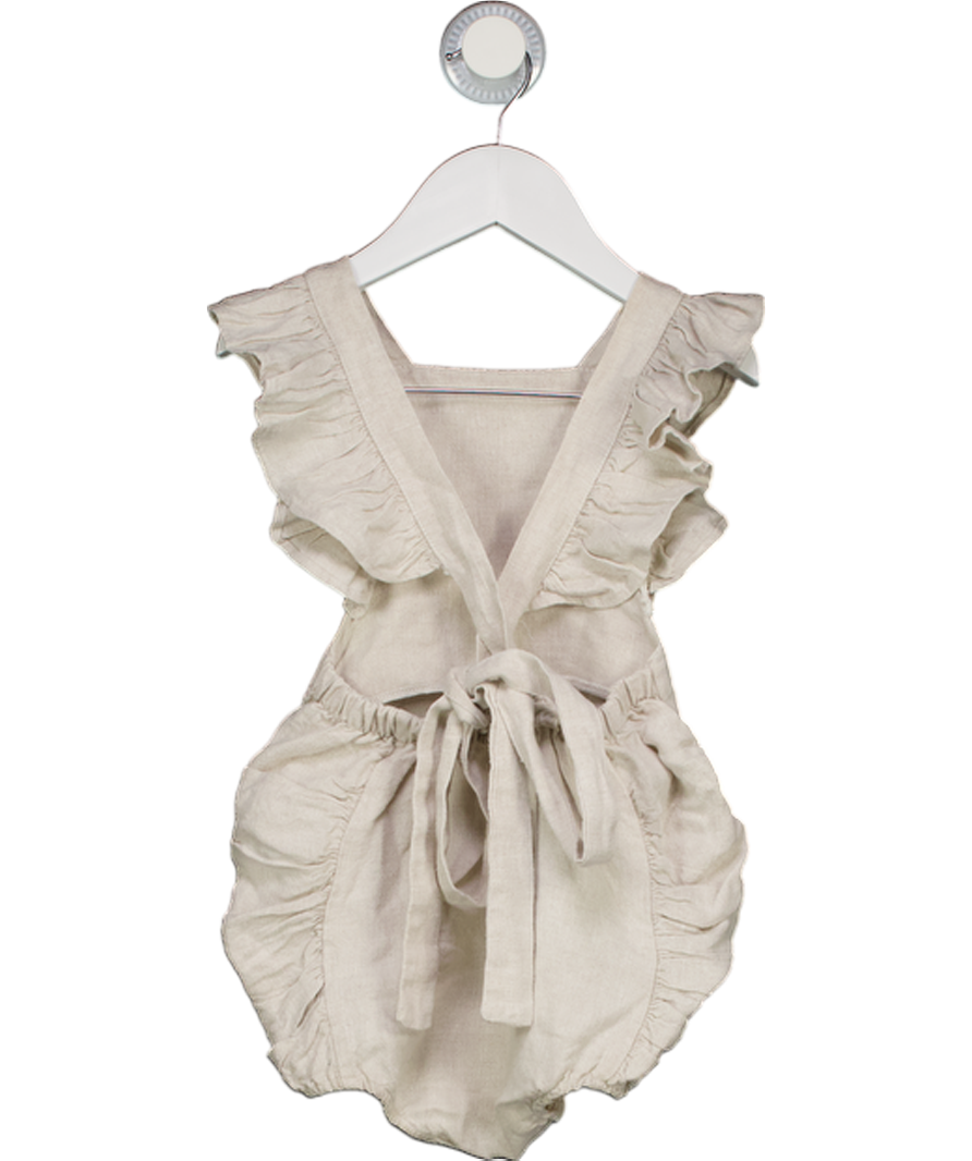 Freya Lillie Beige 100% Linen Blend Romper With Frill Detail 2 Years