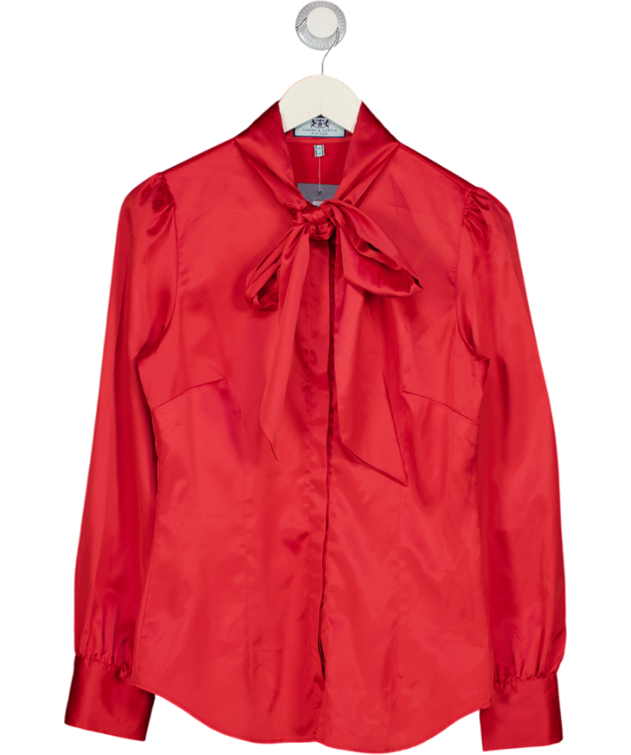 HAWES & CURTIS Red Pussybow Blouse Satin UK 12