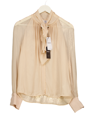 REISS Tina Silk-blend Chiffon Tie-neck Blouse In Pale Pink UK 8