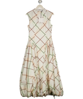 ARRANGE White Sleeveless Bubble Hem Midi Dress In Soft Check Print UK 8