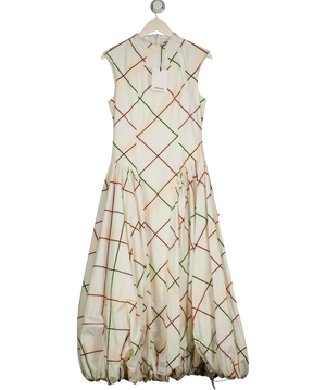 ARRANGE White Sleeveless Bubble Hem Midi Dress In Soft Check Print UK 8