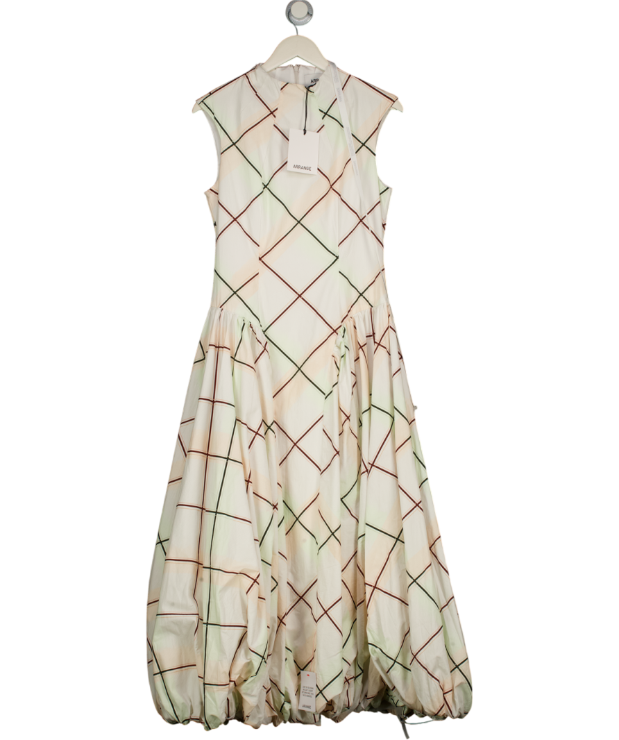 ARRANGE White Sleeveless Bubble Hem Midi Dress In Soft Check Print UK 8
