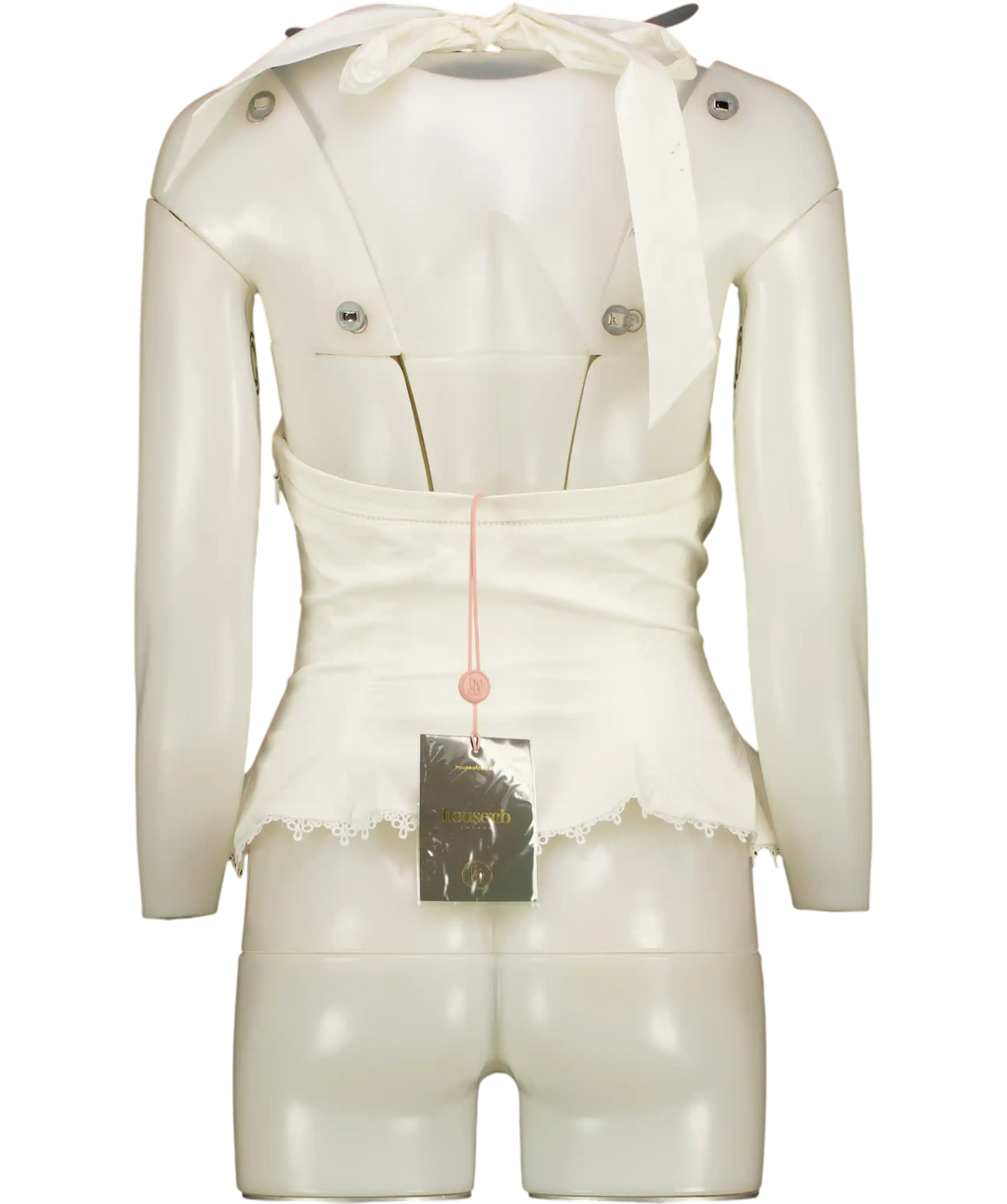 HOUSE OF CB White Elana Stretch Cotton Halter Neck Corset Top UK XS