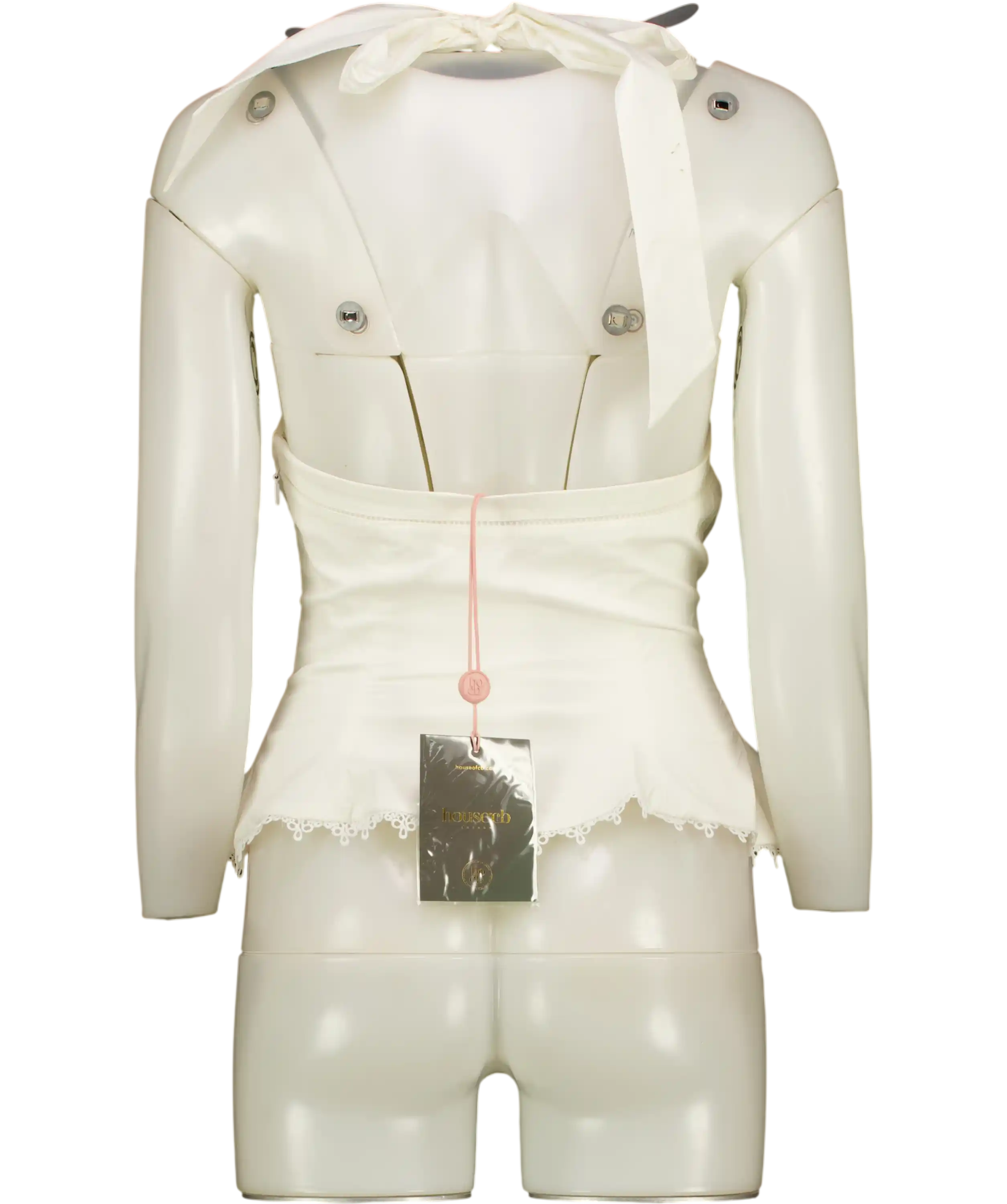 HOUSE OF CB White Elana Stretch Cotton Halter Neck Corset Top UK XS