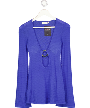 MONDAY SWIMWEAR Blue Crochet Knit Mini Dress With Gold Ring Detail Szp UK XXS