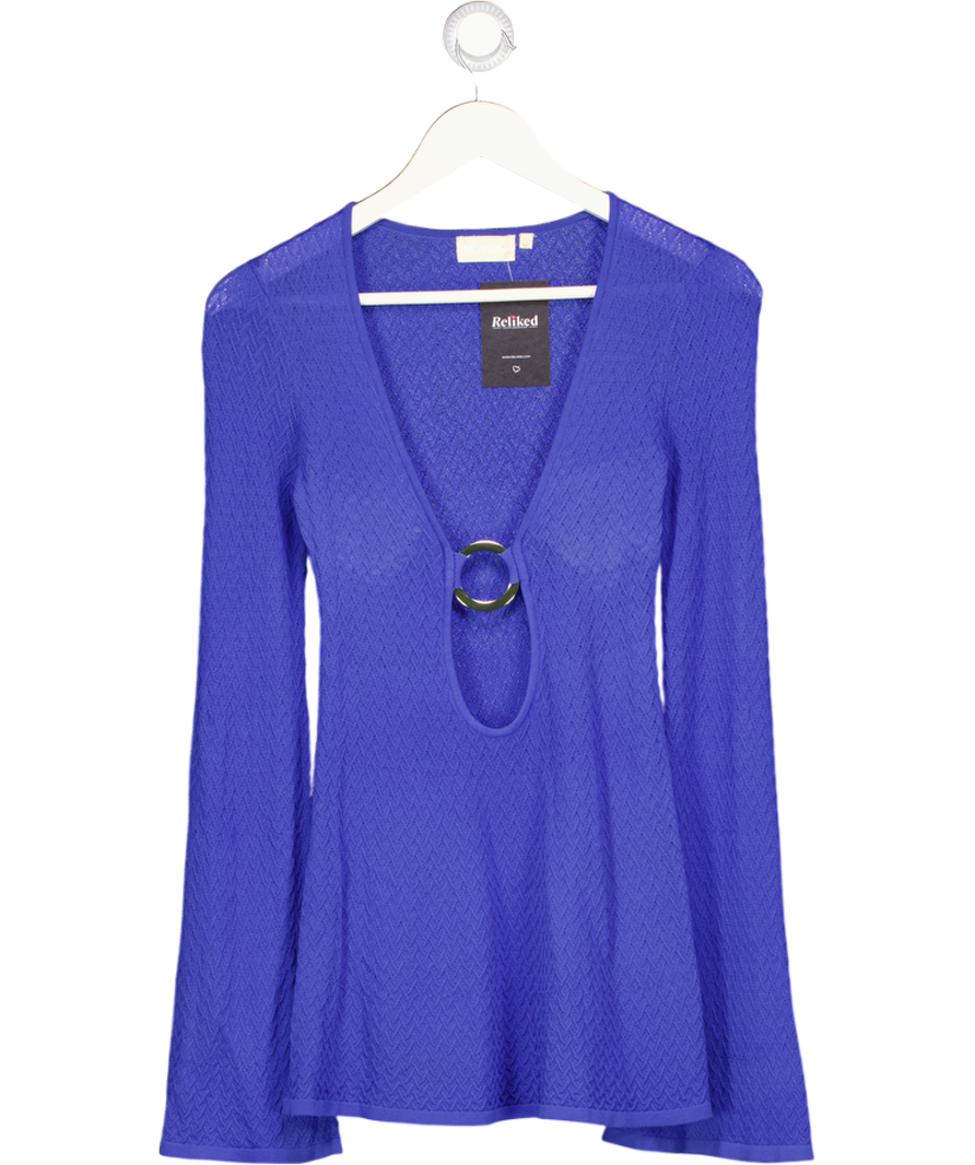 MONDAY SWIMWEAR Blue Crochet Knit Mini Dress With Gold Ring Detail Szp UK XXS