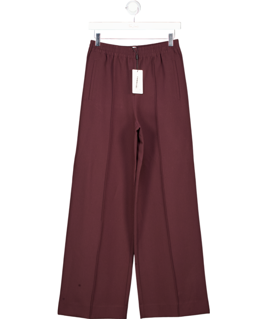 REISS Robyn Wide Leg Elasticated Waist Trousers In Burgundy Red UK 6